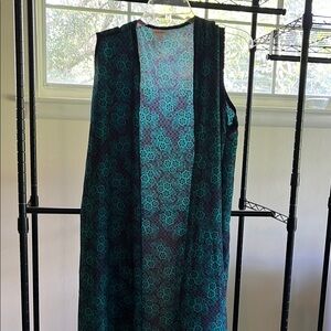 LuLaRoe Teal and Black Floral long vest